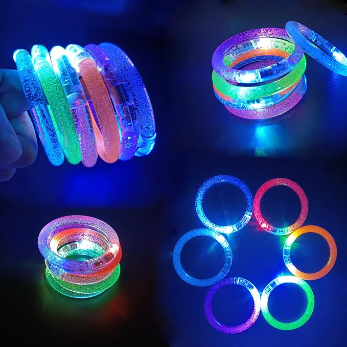30 Pcs Glow In The Dark Bracelets, 6 Colors LED Bracelets Bulk for Adults, Glow Neon Party Supplies for Carnival Halloween Christmas Birthday Wedding