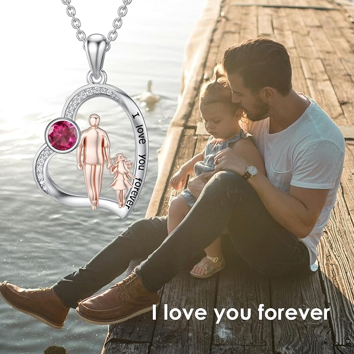 PROESS S925 Sterling Silver Daughter Heart Pendant Necklace from Dad Mom I Love You Forever Jewelry