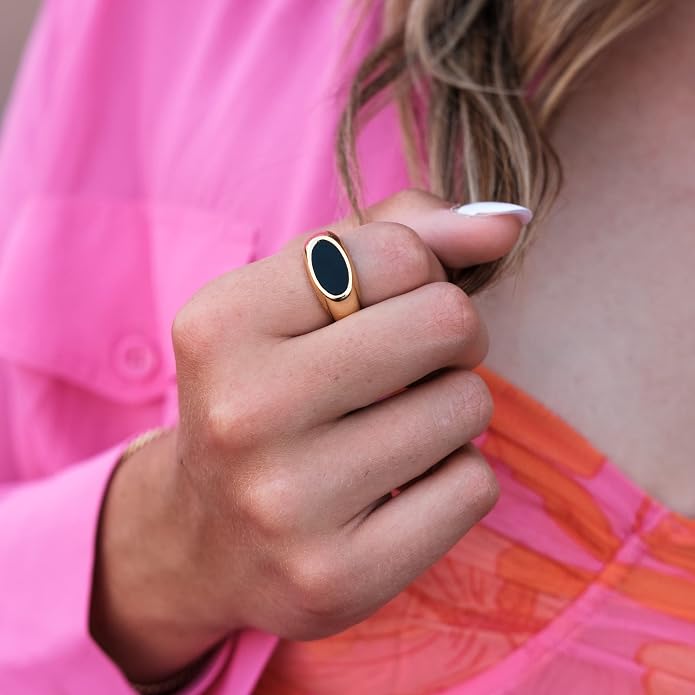 18K Gold Plated Women's Starburst Signet Ring - Minimalist Mother of Pearl Statement Piece