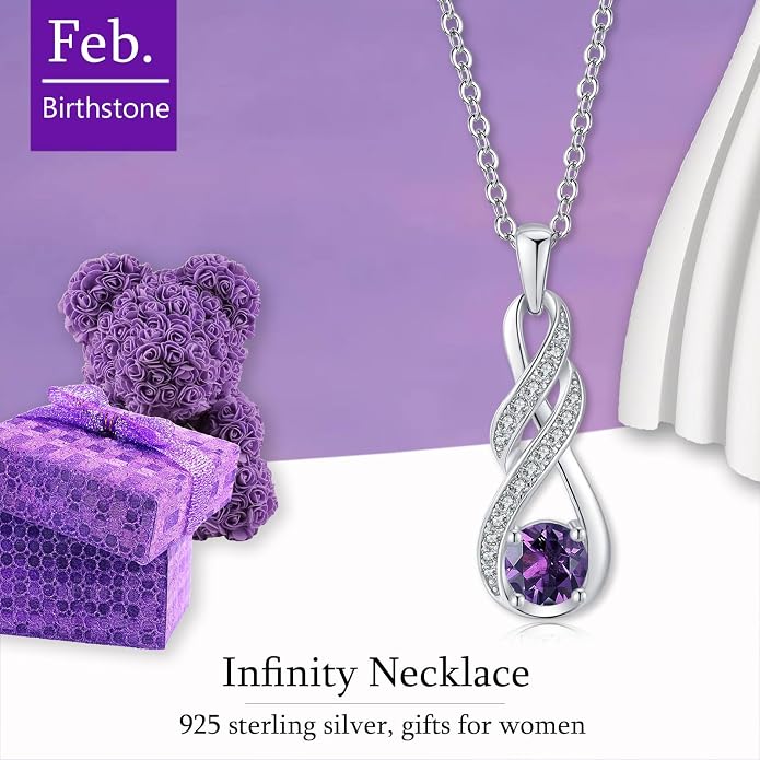 Birthstone Necklaces for Women 925 Sterling Silver Infinity Pendant Created Gemstone Jewelry for Her, 16"+2"