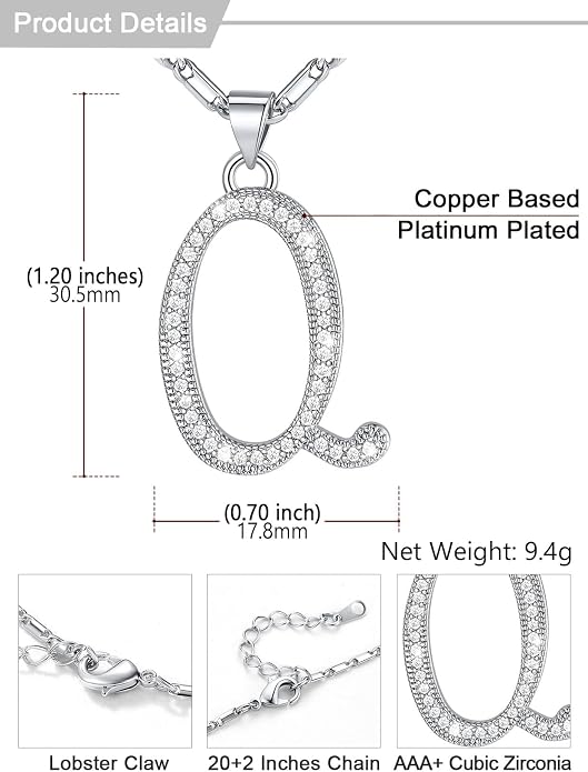 U7 Initial Necklace for Women, Gold/Platinum Plated CZ Crystal Letter A-Z Pendant Necklace, Shiny 20 Inch Name Chain Dainty Personalized Jewelry for Men Mom Wife Friend