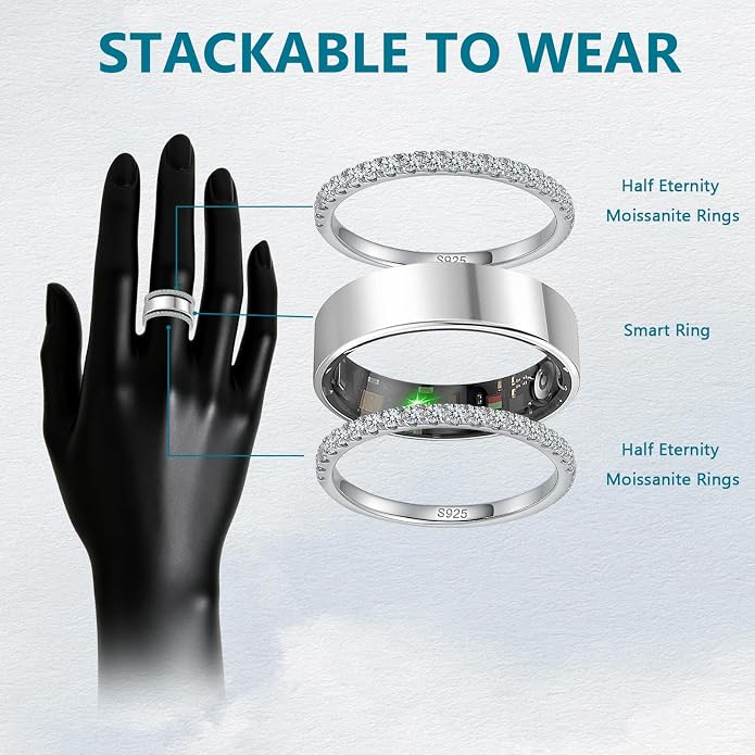 WES 1.5/1.8/2.0mm Moissanite Wedding Band - 925 Sterling Silver Half Eternity Round Stackable Moissanite Engagement Rings Anniversary Wedding Rings for Women, Size 4-11