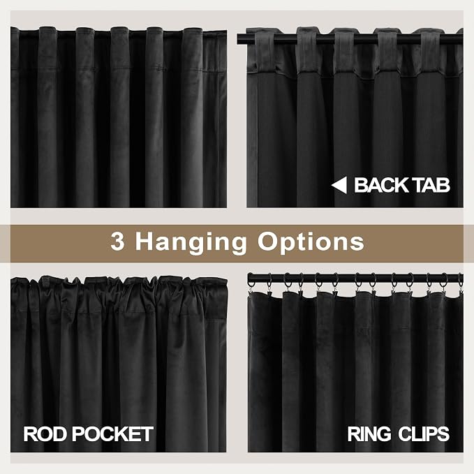 Black Out Velvet Curtains 96 Inches Long for Bedroom 2 Panels Mid Century Modern Soft Heavy Soundproof Noise Reduction Thermal Insulating Drapes Gothic Curtains for Living Room Ceiling to Floor Length