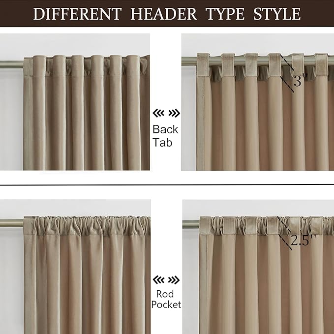 PRIMROSE Full Blackout Champagne Beige Velvet Curtains 102 inch Long for Living Room,2 Panels Liner Rod Pocket Back Tab Thermal Window Curtains Room Darkening Curtain Drapes for Bedroom