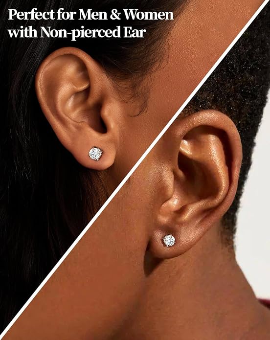 Moissanite Earrings Magnetic Earrings for Men Stainless Steel 14K Gold Plated Non Piercing Ear Clip On Stud Hypoallergenic VVS1 Fake Mens Earring 1.6Carats