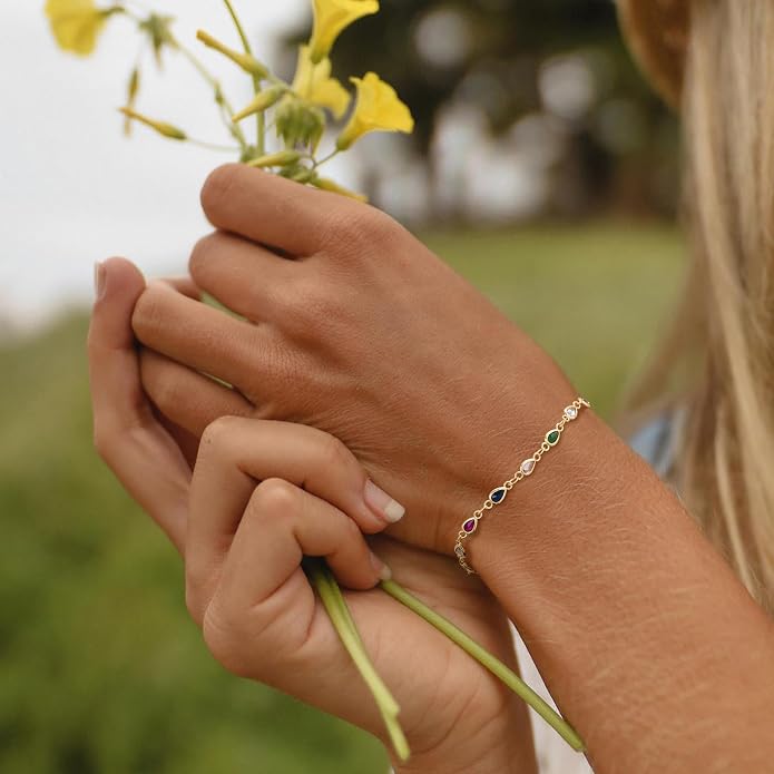 Dremmy Studios Gold Bracelet for Women 18K Gold Plated Dainty Paperclip Cubic Zirconia Disc Coin Star Cable Satellite Bead Pearl Simple Boho Minimalist Stacking Layered Link Jewelry Gift