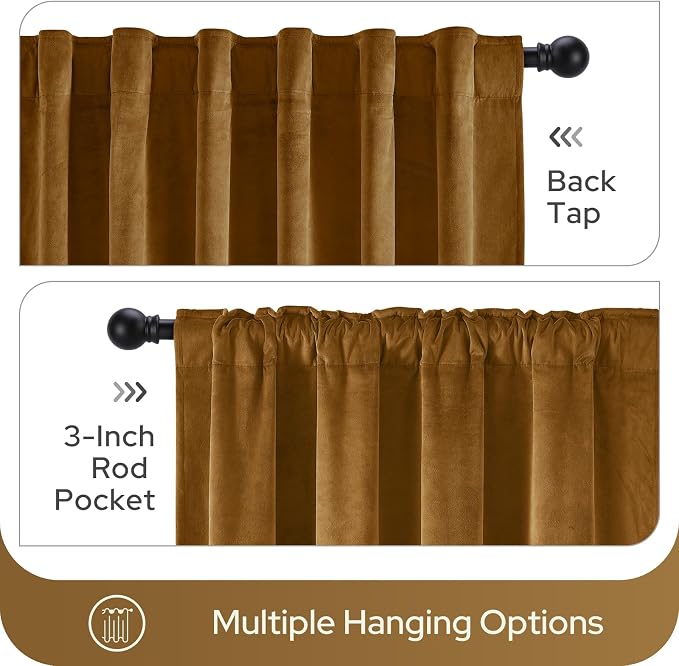 HOMEIDEAS 100% Blackout Gold Velvet Curtains, Thermal Insulated Luxury Vintage Winter Christmas Velvet Drapes for Bedroom, Living Room, Home Decor, 52 x 84 Inch, 2 Panels