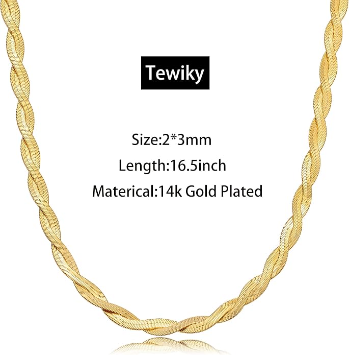 Tewiky Layered Necklaces for Women Non Tarnish- Chunky 14k Gold Plated Herringbone/Snake/Rope/Box/Cuban Link Chain for Women Waterproof Layering Stack Choker Necklace Trendy Dainty Tarnish Free Jewelry Set