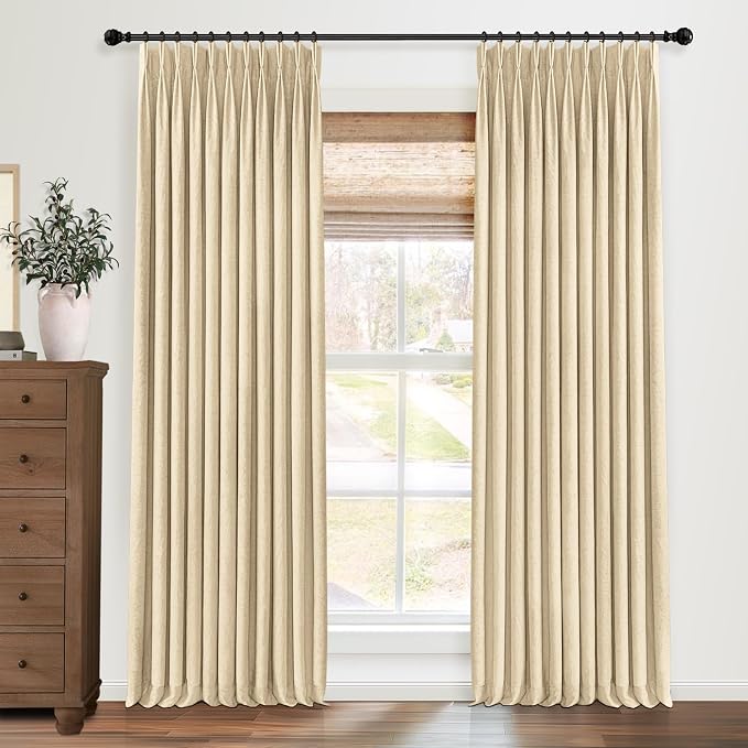 CAPALOCA Pinch Pleated Curtains Blackout, Linen Blackout Curtains 120 inches Long 2 Panels Set for Bedroom, Thermal Insulated Pinch Pleated Drapes for Living Room, 40"W x 120"L (Pack of 2), Dark Linen