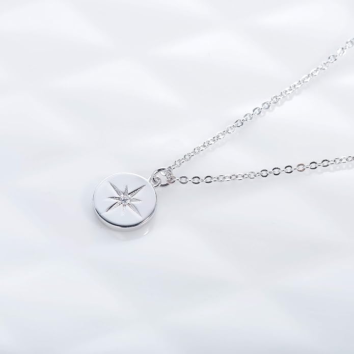 S.Leaf Gold Dainty Pendant Necklaces for Women Sterling Silver Gold Plated Layered Horizontal Vertical Bar Star Starburst Moon Cubic Zirconia Lariat Necklace for Women Trendy Gifts