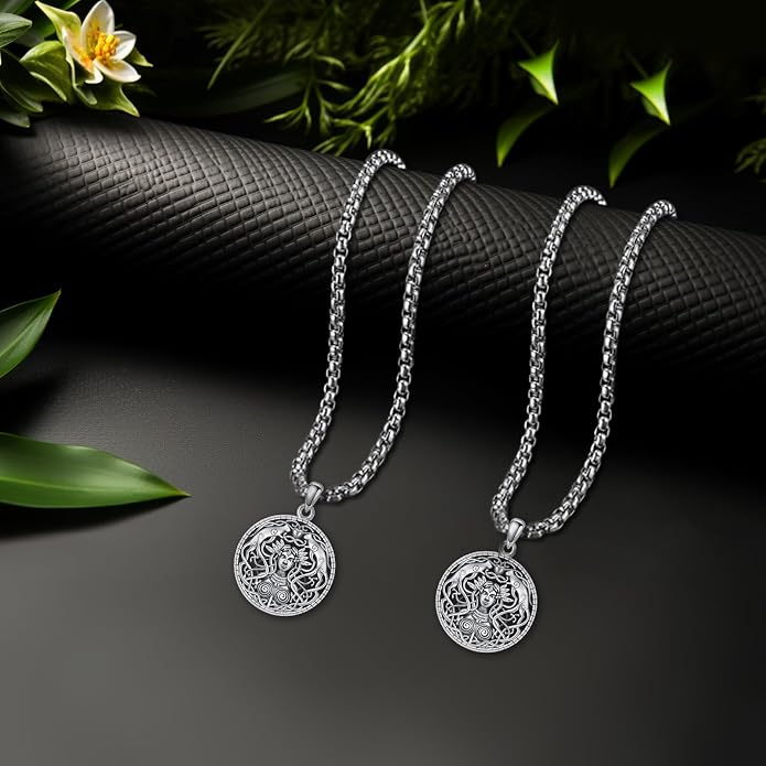 Eusense Viking Necklace for Men Women 925 Sterling Silver Pendant Thors Hammer/Norse Runes/Odin's Ravens/Wolf/Dragon/Snake/Yggdrasil/Freya/Helm of Awe/Valknut/Triskelion/Axe/Shield Viking Jewelry