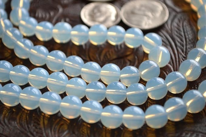 Opal Opalite Moonstone Necklace, 8mm 108 Mala Beads, Libra Sun Sign, Crown Chakra