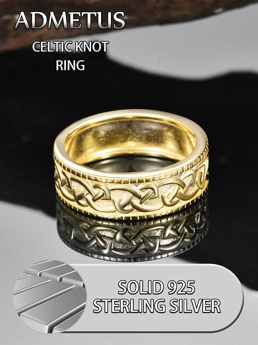 ADMETUS 925 Sterling Silver Celtic Knot Ring Wedding Band Rings for Men Celtic Jewelry Gifts for Men Rings Size 5-15