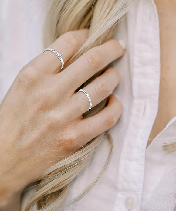 RLMOON 8-12PCS 14K Gold Ring Set for Women Non Tarnish Dainty Silver Rose Gold Thumb Stackable Stacking Rings Heart CZ Pinky Rings Plain Band Size 4-12