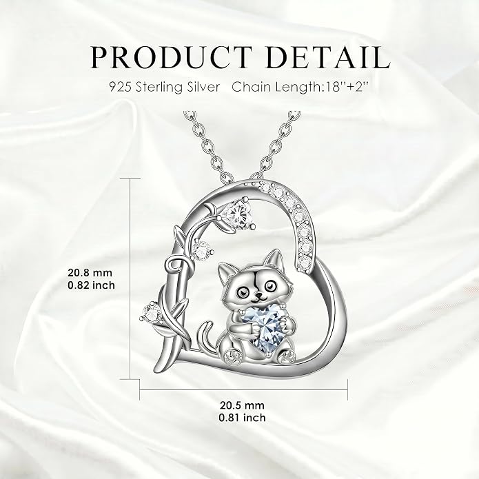 PELOVNY Teddy Bear Necklace for Women 925 Sterling Silver Bear/Highland Cow/Fox/Cat/Axolotl Birthstone Necklace Christmas Birthday Jewelry Gifts for Mom Daughter Wife Sister