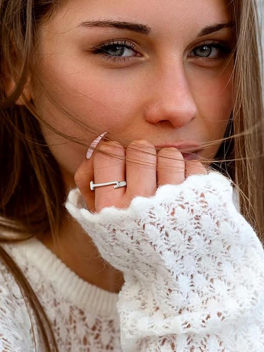 SILVERCUTE 925 Sterling Silver Initial Rings for Women,Adjustable Capital Letter Ring Hypoallergenic,Minimalist 925 Silver Rings for Mother Daughter
