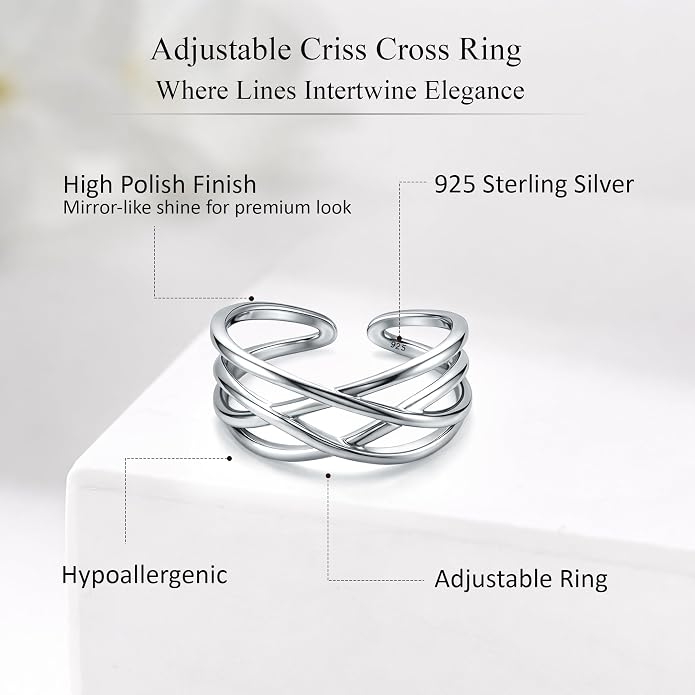 LeCalla 925 Sterling Silver Adjustable Rings for Women | Nature Inspired Leaf, Flower, Dragonfly & Criss Cross Open Rings | Minimalist Stackable Statement Finger Ring Jewelry Gifts for Women
