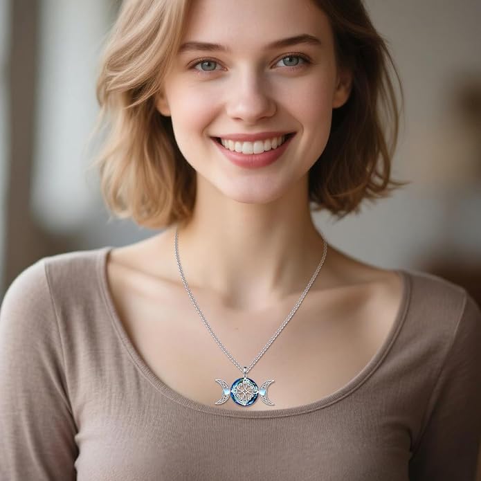 POPLYKE Tree of Life Necklace for Women Sterling Silver Celtic Knot Family Tree With Blue/Purple/Volcano Crystal Irish Gifts for Mom Wife Birthday Christmas