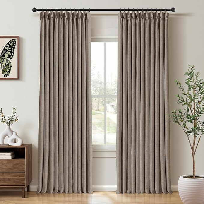 CAPALOCA Pinch Pleated Curtains Blackout, Linen Blackout Curtains 102 inches Long 2 Panels Set for Bedroom, Thermal Insulated Pinch Pleated Drapes for Living Room, 40"W x 102"L (Pack of 2), Taupe Gray