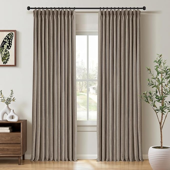 CAPALOCA Pinch Pleated Curtains Blackout, Linen Blackout Curtains 90 inches Long 2 Panels Set for Bedroom, Thermal Insulated Pinch Pleated Drapes for Living Room, 40"W x 90"L (Pack of 2), Taupe Gray