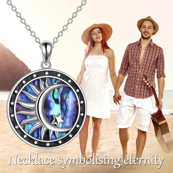 Moon Sun Star Necklace 925 Sterling Silver Abalone Shell Celestial Jewelry Gift for Women