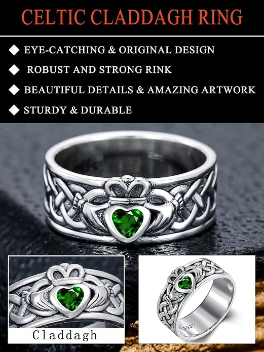 Seiyang Claddagh Ring 925 Sterling Silver Celtic Ring Jewelry Irish Band Gift for Men Women (with Gift Box)