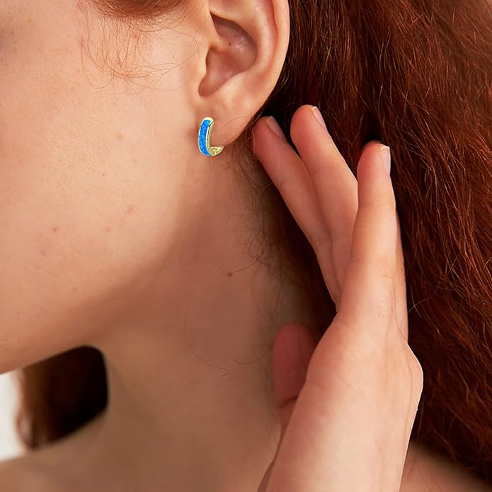 CUOKA MIRACLE 925 Sterling Silver Opal Hoop Earrings for Women - Opal Hinged Huggie Hoops, Hypoallergenic Small Hoop Earrings for Sensitive Ears, Dainty Everyday Jewelry Birthday Christmas Gift