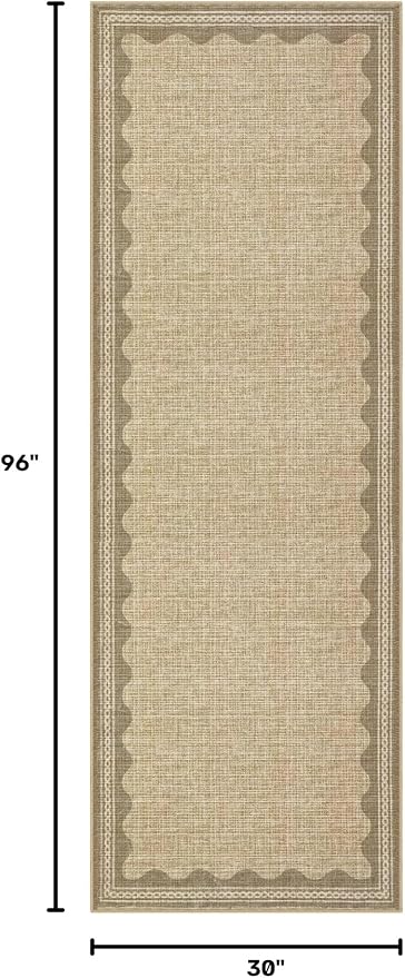 2.5x8 Scalloped Runners Jute Washable Hallways Bedroom Rug | Solid Non Slip Scalloped Bath Runner, Rugs for Bedroom Girls, Rugs for Kitchen Floor Soft Dorm Nursery Carpet for Bedside
