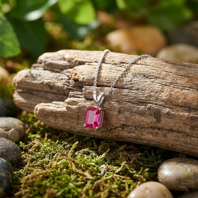 Natural Gemstone Pendant Necklace for Women, Healing Stone Chakra Crystal Birthstone 925 Sterling Silver Chain 18 Inch Birthday Christmas Gifts