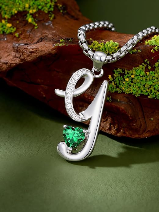 Birthday Gifts for Women Alphabet A to Z Initial Birthstone Pendant Necklaces for Women - 18k White Gold Plated Personalized Name Jewelry Anniversary Graduation Gifts for Wife Her Daughter Girlfriend(with Gift Box)