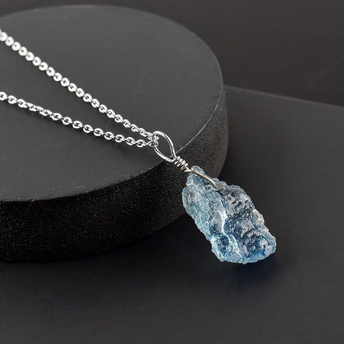 Natural Raw Crystal Rough Gemstone Pendant Necklace For Women, Chakra Healing Stones, Birthstone Jewelry, Rhodium Plated 925 Sterling Silver Chain 18 inch, Birthday Gift