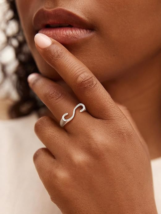 SILVERCUTE 925 Sterling Silver Initial Rings for Women,Adjustable Capital Letter Ring Hypoallergenic,Minimalist 925 Silver Rings for Mother Daughter