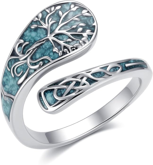 SNOWELLE Turquoise Spoon Rings S925 Sterling Silver Turquoise Adjustable Ring Jewelry Gift for Women Men