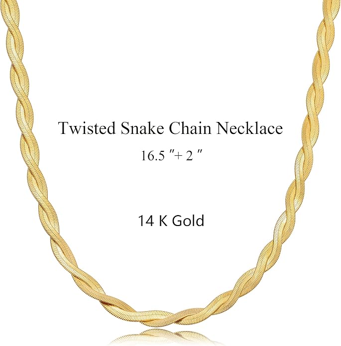 CHESKY 14K Gold/Silver Plated Snake Chain Necklace Herringbone Necklace Gold Choker Necklaces for Women Gifts Jewelry 1.5/3/5MM(W) 14"/16"(L) Mothers Day Gifts for Mom