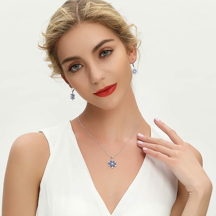 JO WISDOM 925 Sterling Silver White/Blue CZ Winter Frozen Large Snowflake Necklace Pendant
