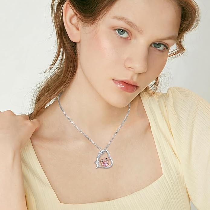 PELOVNY Teddy Bear Necklace for Women 925 Sterling Silver Bear/Highland Cow/Fox/Cat/Axolotl Birthstone Necklace Christmas Birthday Jewelry Gifts for Mom Daughter Wife Sister