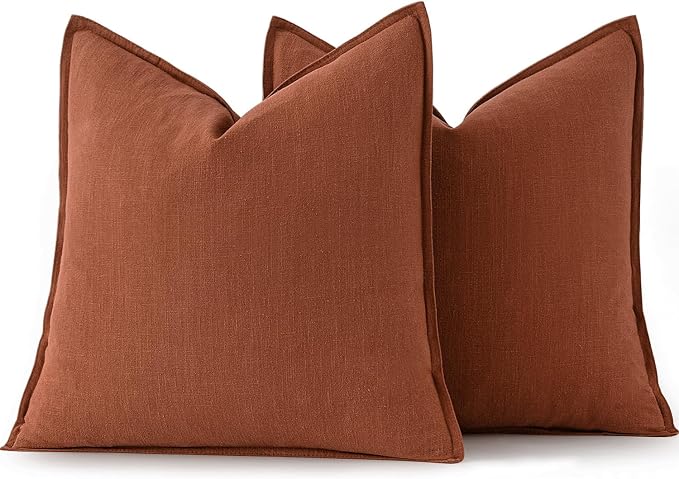 MIULEE Decorative Linen Pillow Covers 20x20 Inch Rust | Boho Farmhouse Fall Autumn Couch Throw Pillows for Bed, Pack of 2 Accent Modern Pillowcases, Sofa Livingroom Home Decor