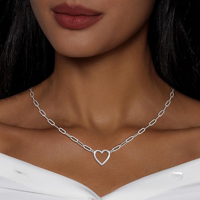 Airmb Cute Heart Necklace for Women Gold/Silver Plated Heart Pendant Choker Necklaces Tendy Love Heart Chain Necklace Dainty Gold/Silver Necklace Jewelry Gifts for Women