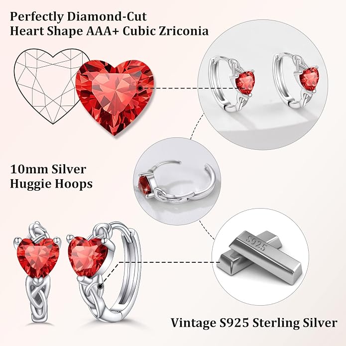 Bestyle 925 Sterling Silver Huggie Hoop Earrings Small Birthstone Hoop Earrings for Women Hypoallergenic Silver Huggie Earring,Great Birthday Earrings Gift for Daughter Wife Mom