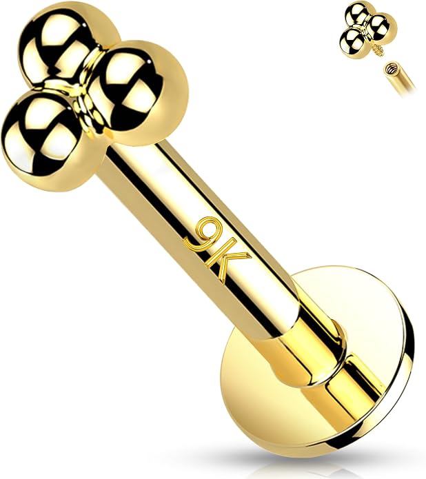 Melighting 14K Solid Gold Cartilage Earring - Internally Threaded 16G Flat Back Stud Earring - Gold Helix Piercing Jewelry - 8mm
