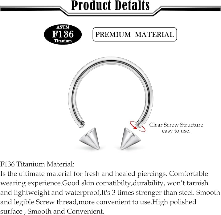20G-2G ASTM F136 Titanium Septum Rings Nose Ring Hoops Circular Barbell Helix Snug Tragus Rook Daith Cartilage Earring Sneke Bites Lip Ring Hoop Smiley Piercing Jewelry for Women Men 6mm-19mm