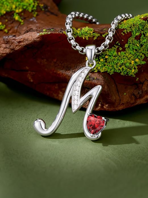 Birthday Gifts for Women Alphabet A to Z Initial Birthstone Pendant Necklaces for Women - 18k White Gold Plated Personalized Name Jewelry Anniversary Graduation Gifts for Wife Her Daughter Girlfriend(with Gift Box)