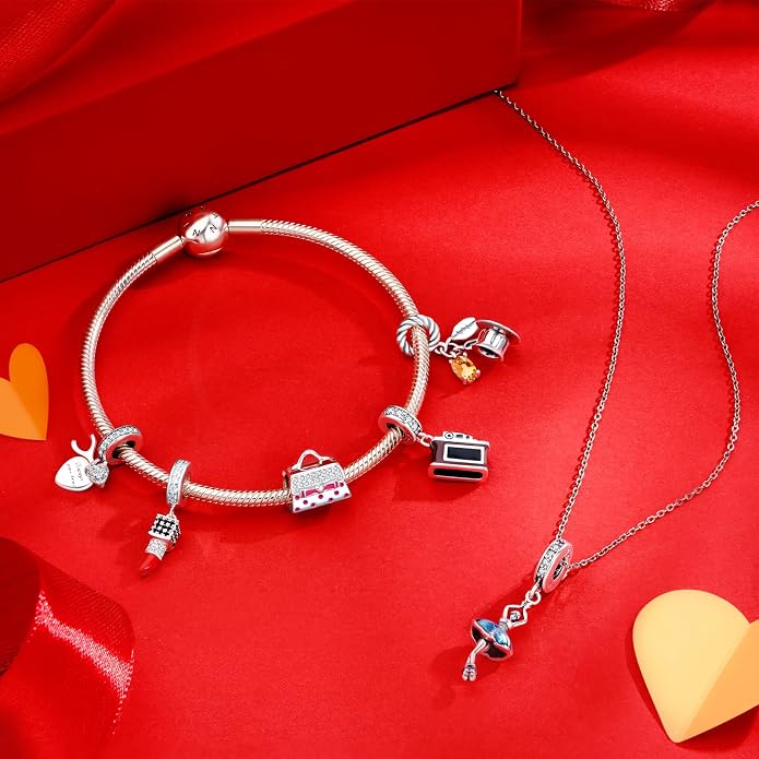 NINGAN 925 Sterling Silver Charm Golden Love Charm Buckle Safety Chain Travel Bead Firefly Dragonfly Pendant, Suitable for Women Bracelet and Necklace as Gift from Mom and Friends