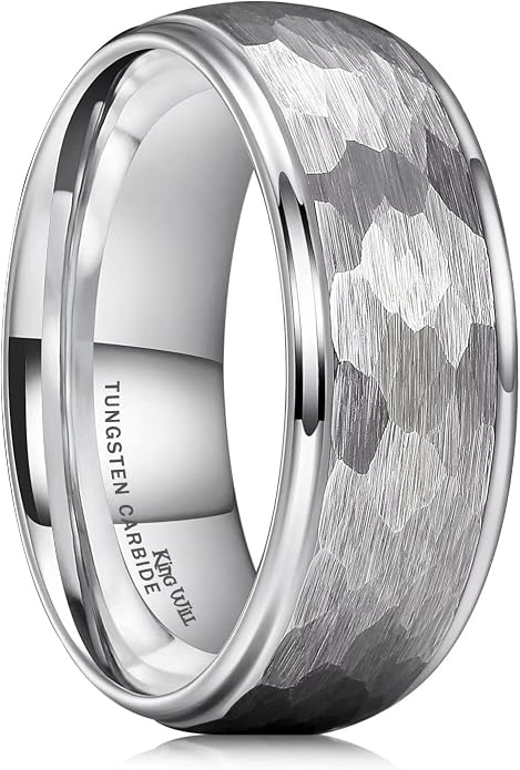King Will Hammered 8mm Silver Tungsten Ring Hammer Men Wedding Band Comfort Fit