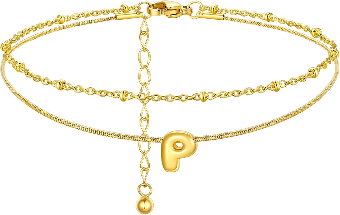 ChainsProMax Initial Ankle Bracelets for Women, Waterproof Anklets Bracelet Adjustable Summer Beach Women Foot Jewelry, Stainless Steel/Gold Plated-Send Gift Box/Letter A-Z