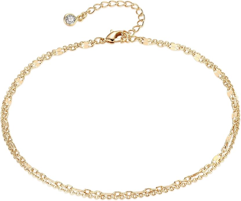 MEVECCO Anklet for Women Gold Chain 14K Gold Plated Dainty Boho Beach Summer Simple Foot Jewelry Ankle Bracelet