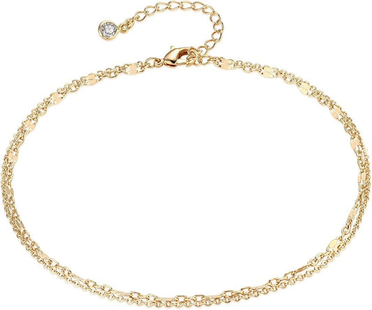 MEVECCO Anklet for Women Gold Chain 14K Gold Plated Dainty Boho Beach Summer Simple Foot Jewelry Ankle Bracelet