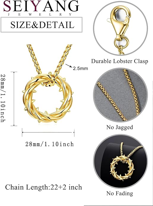 Seiyang Crown of Thorns Necklace 925 Sterling Silver Crown Pendant Amulet Jewelry Gifts (with Gift Box)