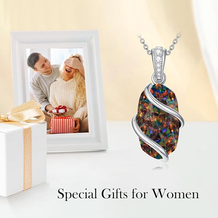 HPQQ Necklace for Women 925 Sterling Silver Dainty Gemstone Pendant Fine Jewelry Birthday Mothers Day Gifts for Mom Wife Her