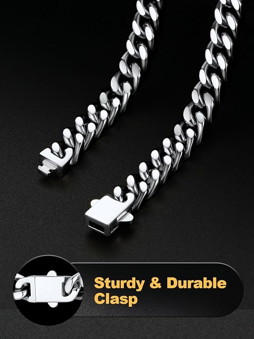 U7 Cuban Link Bracelets for Men Stainless Steel Wrist Bracelet Silver Black Gold Cuban Hand Chain Bracelet for Mens Women, 5/7/9/12mm Width, 7.5/8.3/9 Inch Length Classic Jewelry with Box Packed